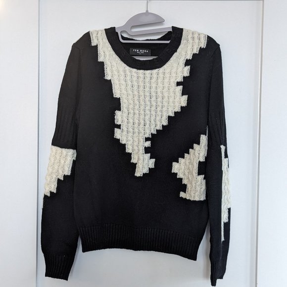 Few Moda Cable Pattern Sweater | Black, White | Size S - Picture 1 of 8